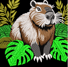 Изображение "Капибара в монстере" ДИЗАЙН машинной вышивки 