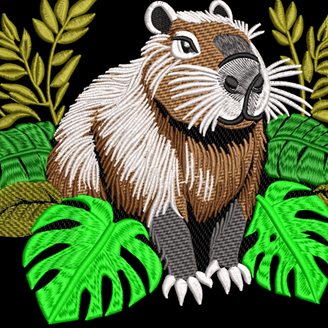 Изображение "Капибара в монстере" ДИЗАЙН машинной вышивки 
