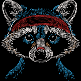 Изображение "Енот Строчкин" дизайн машинной вышивки 