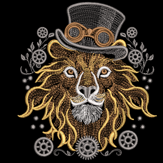 Изображение "Стальной царь джунглей" дизайн машинной вышивки 