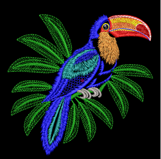 Изображение "Тукан в листве" дизайн машинной вышивки 