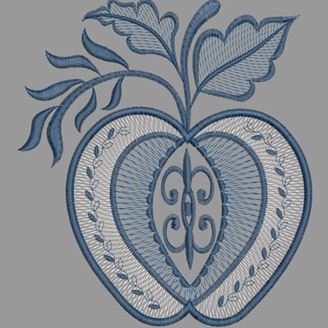 Изображение "Яблоко небесная гжель" дизайн машинной вышивки 