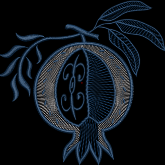 Изображение "Гранат – небесная гжель" дизайн машинной вышивки 