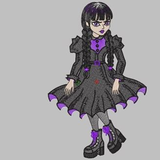 Изображение "Гот-школьница" дизайн машинной вышивки 