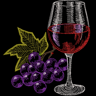 Изображение "Бокал и виноград" дизайн машинной вышивки 