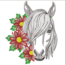 Изображение "Конь в цветах" дизайн машинной вышивки 
