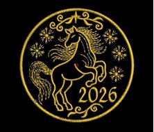 Изображение "Медальон Конь 2026" дизайн машинной вышивки 