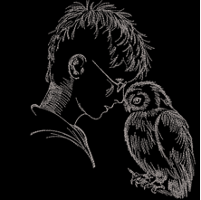 Изображение  "Мальчик с Совой" дизайн машинной вышивки 