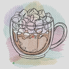 Изображение "Какао с зефирками" дизайн машинной вышивки 