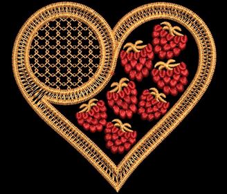 Изображение "Сердце в малине" дизайн машинной вышивки 
