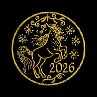 Изображение "Медальон Конь 2026" дизайн машинной вышивки 